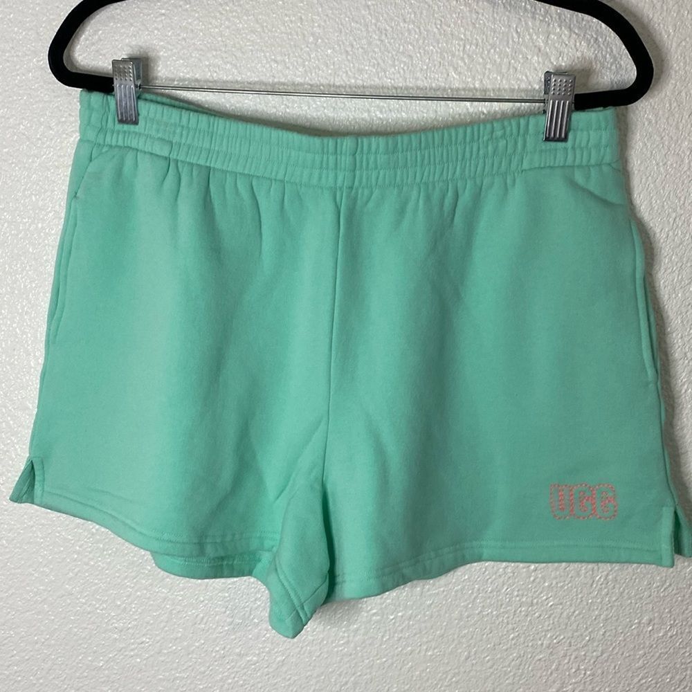 UGG-Nono short- mint green with neon pink stitching-Ugg logo- Size Large